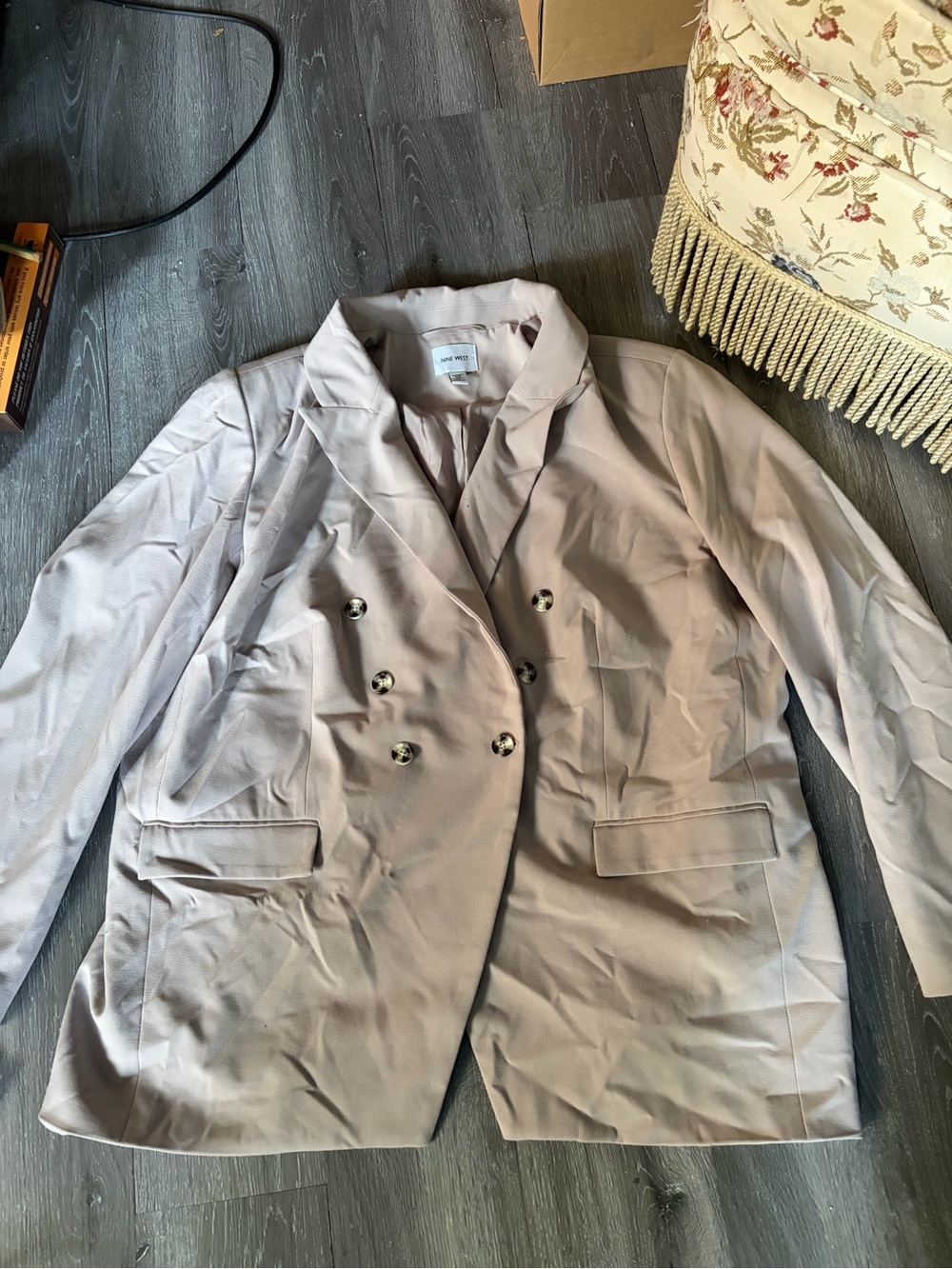 Nine West Taupe Double-Breasted Blazer Jacket